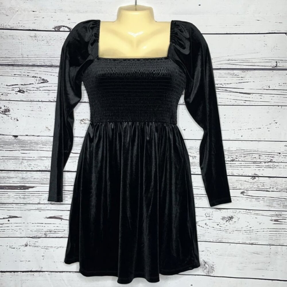 Gap Black Velvet Goth Holiday Babydoll Dress Sz S NWT! Square Neckline